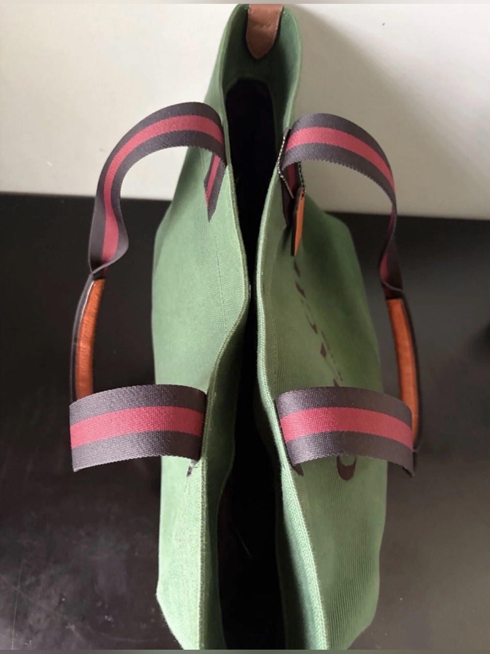 COACH Tote Bag 38 in Colorblock Forest Green Canvas/ Brown Leather/ Navy Stripes - Picture 10 of 16